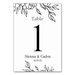 Numéro De Table Line Art Floral Mariage