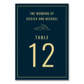 Numéro De Table Line Art Gold Feuilles Deep Blue Elegant Wedding (Dos)