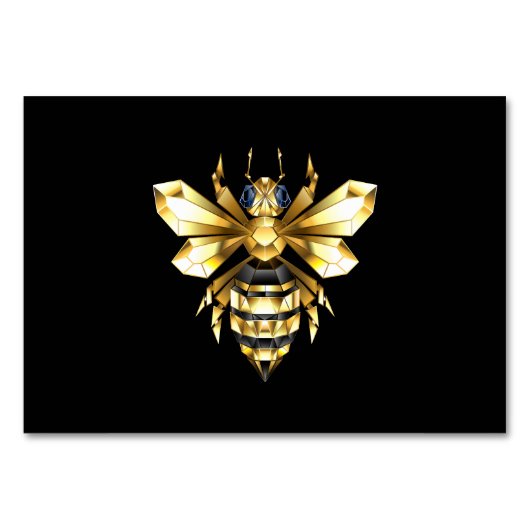 Numéro De Table Logo Faux Gold Foil Bee Polygonal sur Noir (Devant)