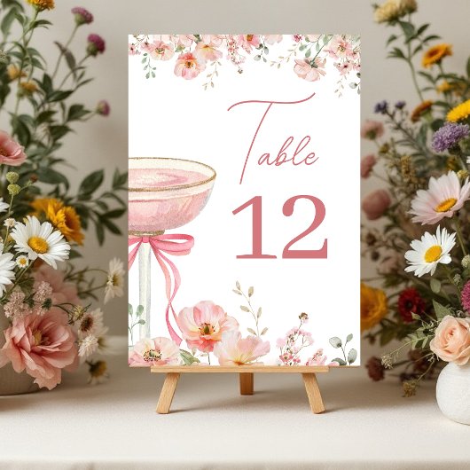 Numéro De Table Love in Bloom Champagne Pink Bow Bridal Shower