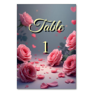 Numéro De Table Love is in Bloom Pink Roses Wedding Elegant