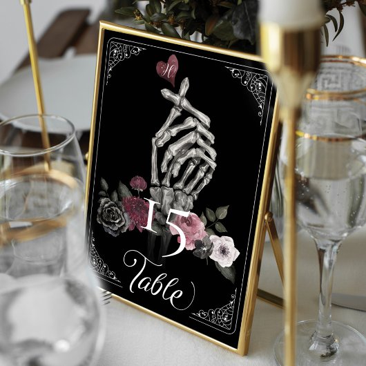 Numéro De Table Love Squelette Geste main Halloween Mariage noir