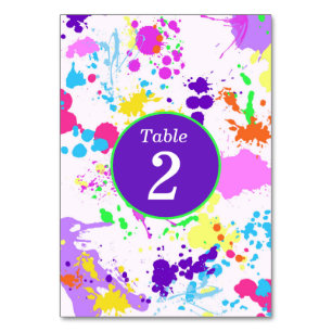 Numéro De Table Lueur néon jaune rose turquoise, peinture éclabous