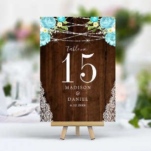 Numéro De Table Lumières de Chaîne en Bois Rustique Aqua Menthe po