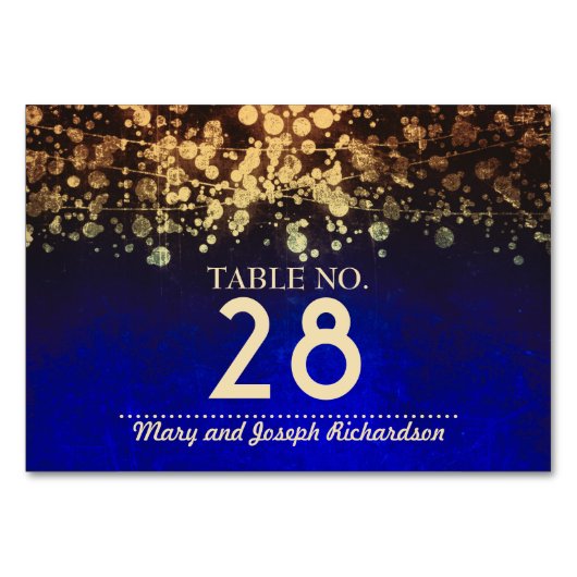 Numéro De Table Lumières Gold et Blue Chic String Mariage (Dos)