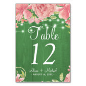 Numéro De Table Lumières rustiques brillant rose pivoines mariage  (Dos)