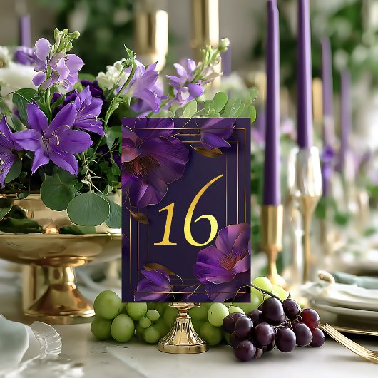 Numéro De Table Luminous Violets Purple Wedding Table Number Card