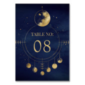 Numéro De Table Lune de mariage phases dorées bleu céleste (Dos)
