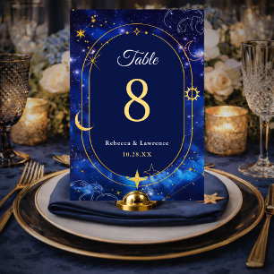 Numéro De Table Lune d'or bleu mystique astronomie céleste mariage