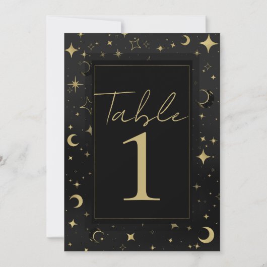 Numéro de table Lune Étoiles Célestes Noir & Or (Devant)