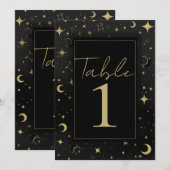 Numéro de table Lune Étoiles Célestes Noir & Or (Devant / Derrière)