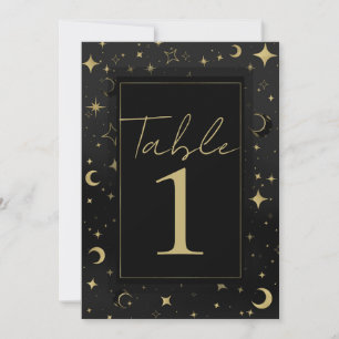Numéro de table Lune Étoiles Célestes Noir & Or