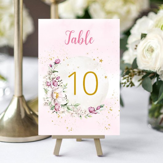 Numéro De Table Lune Florale Rose