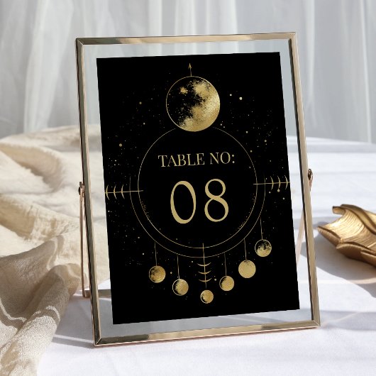 Numéro De Table Lune Phases de Mariage Noir Céleste Or