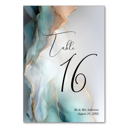 Numéro De Table Luxe Opal Turquoise Or Liquide d'alcool Encre (Dos)