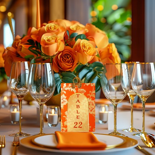 Numéro De Table Luxueux Mandarin Orange & Gold Mariage