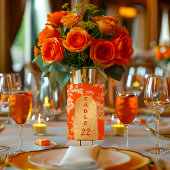 Numéro De Table Luxueux Mandarin Orange & Gold Mariage