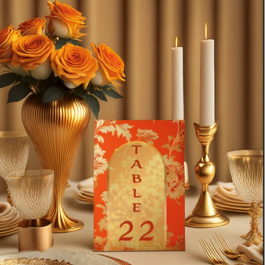 Numéro De Table Luxueux Mandarin Orange & Gold Mariage