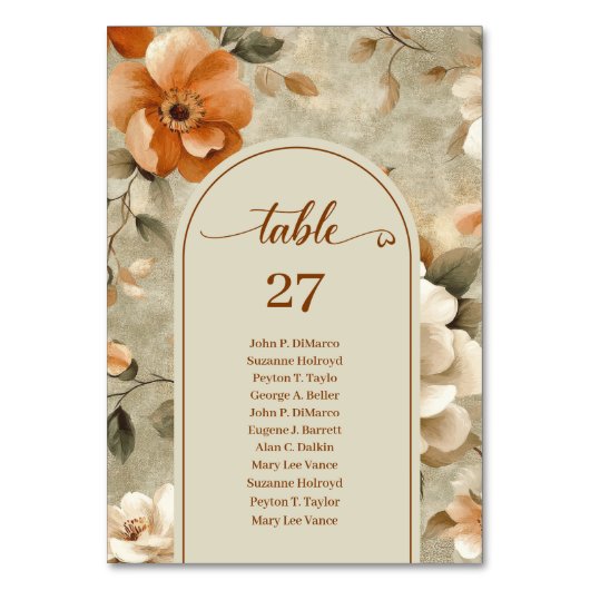 Numéro De Table Luxurious Boho Terracotta Beige Olive Table Number (Dos)