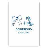 Numéro De Table M. & Mme ajouter nom date mariage faveur arc bleu  (Dos)