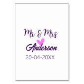 Numéro De Table M. & Mme ajouter nom de famille date année mariage (Dos)