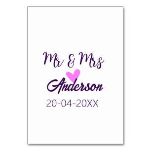 Numéro De Table M. & Mme ajouter nom de famille date année mariage