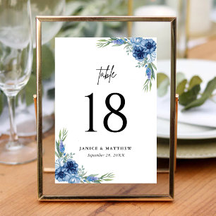 Numéro De Table Magnifique mariage floral bleu poussiéreux