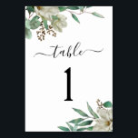 Numéro De Table Magnolia Eucalyptus Aquarelle Mariage élégant<br><div class="desc">Magnolia Eucalyptus Aquarelle Élégante Verdure Foliage Printemps Mariage Elégant et moderne carte de table sur arrière - plan blanc - comprend belle et élégante typographie script avec feuilles botaniques modernes et verdure pour la célébration spéciale de mariage.</div>