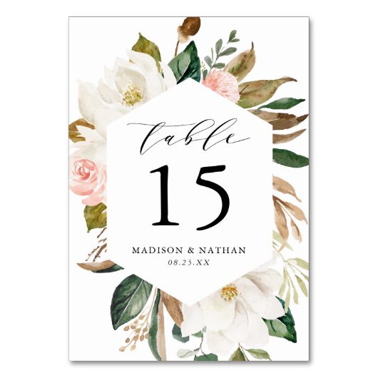 Numéro De Table Magnolias aquarelles | Mariage floral (Par défaut)