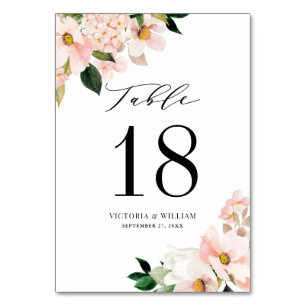 Numéro De Table Magnolias et Hydrangeas Rose Gold Rose Pâle