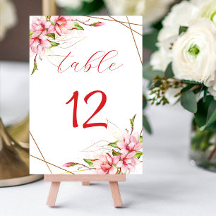 Numéro De Table Magnolias Faux Gold Foil Frame Rustique Mariage