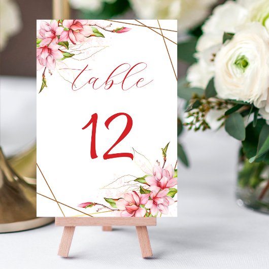 Numéro De Table Magnolias Faux Gold Foil Frame Rustique Mariage