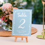Numéro De Table Main amusante Whimsical Écrite Bleu clair Bleu<br><div class="desc">Enchanter des cartes de numéros de table personnalisées! Chaque carte est ornée d'un cadre bleu clair dessiné à la main et fantaisiste sur un arrière - plan blanc immaculé, orné d'une "table" manuscrite originale, de noms et de date personnalisés. Ce qui rend ces cartes vraiment magiques est leur design réversible...</div>