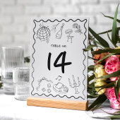 Numéro De Table Main dessinée Whimsical manuscrit Mariage irky