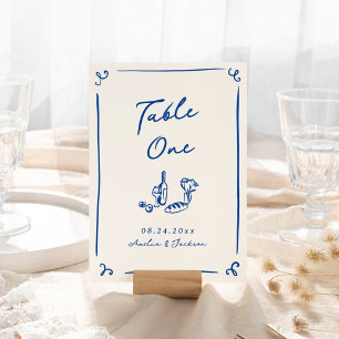 Numéro De Table Main Whimsical tirée bleu marine