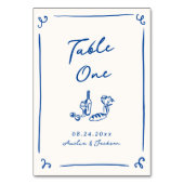 Numéro De Table Main Whimsical tirée bleu marine (Dos)