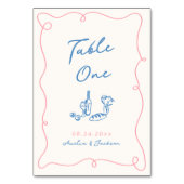 Numéro De Table Main Whimsical Tirée Bleu & Rose (Dos)