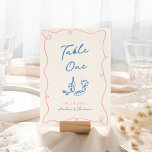 Numéro De Table Main Whimsical Tirée Bleu & Rose<br><div class="desc">Ce design adorable présente des éléments dessinés à la main et un texte fantaisiste en gras.</div>