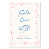 Numéro De Table Main Whimsical Tirée Bleu & Rose (Dos)
