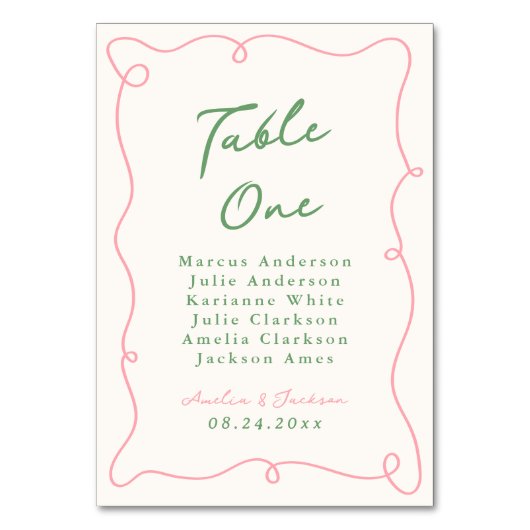 Numéro De Table Main Whimsical tirée rose et vert (Par défaut)