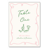 Numéro De Table Main Whimsical tirée rose et vert (Dos)