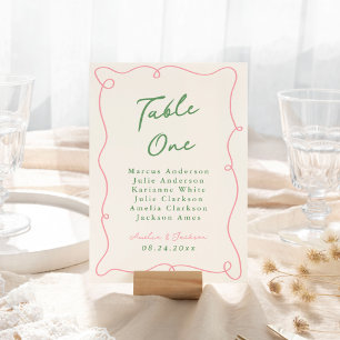 Numéro De Table Main Whimsical tirée rose et vert
