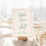 Numéro De Table Main Whimsical tirée rose et vert<br><div class="desc">Ce design adorable présente des éléments dessinés à la main et un texte fantaisiste en gras.</div>