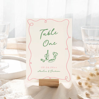 Numéro De Table Main Whimsical tirée rose et vert