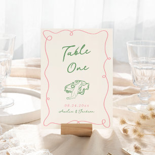 Numéro De Table Main Whimsical tirée rose et vert