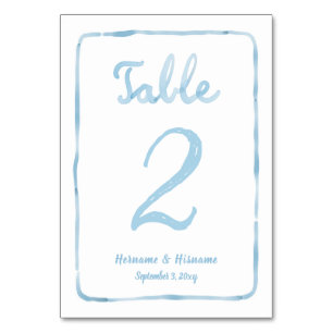Numéro De Table Main Whimsical tirée Simple Bleu clair Bleu Blanc