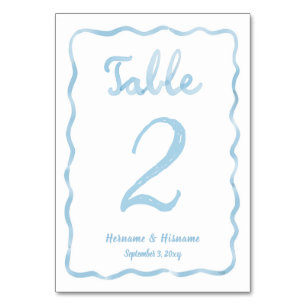 Numéro De Table Main Whimsical Tirée Vave Bleu clair Bleu