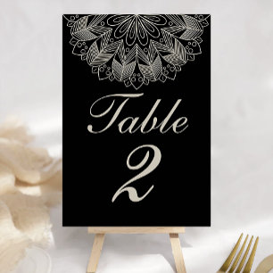 Numéro De Table Mandala indien élégant Henna Bohème Mariage noir
