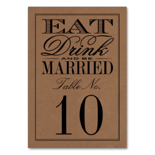 Numéro De Table Mangez, buvez et soyez marié Rustique Mariage Kraf