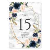 Numéro De Table Marbre bleu bleu marine Mariage géométrique floral (Dos)